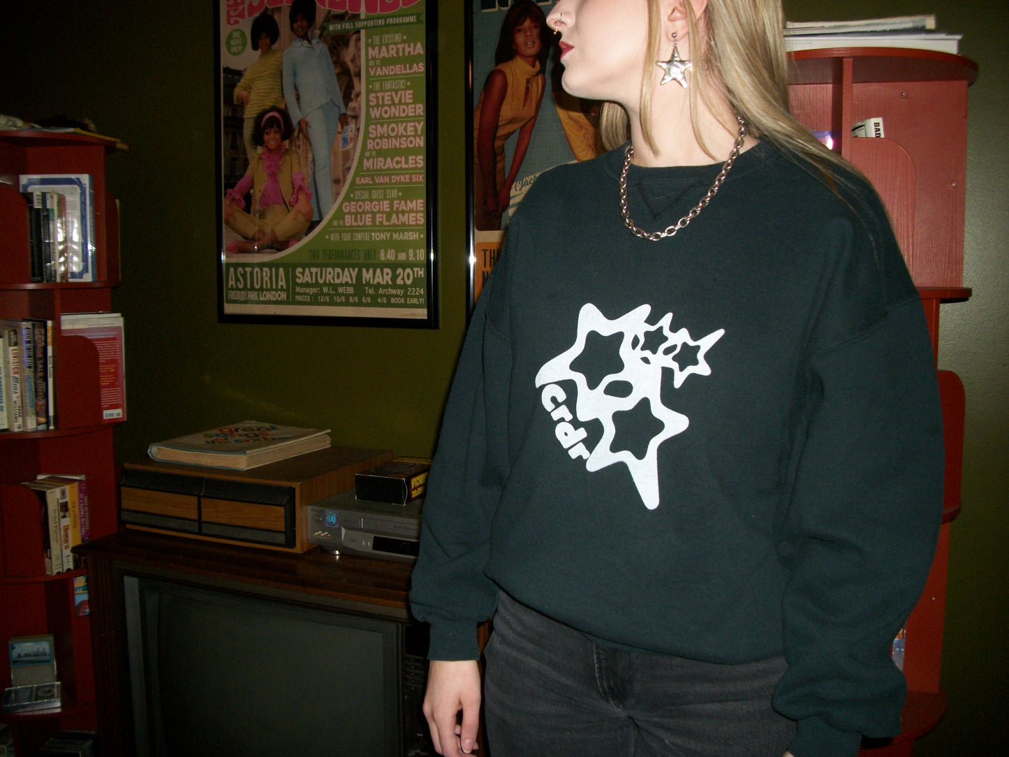 Black Double Print Crewneck