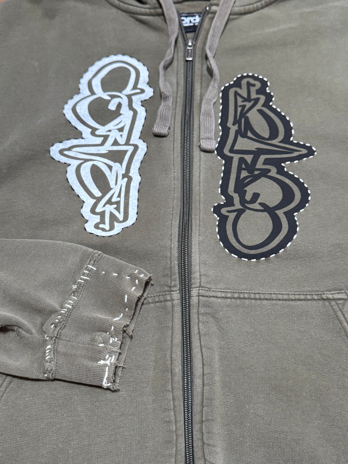 Sage Green Embroidered Graffiti Print Zip Up