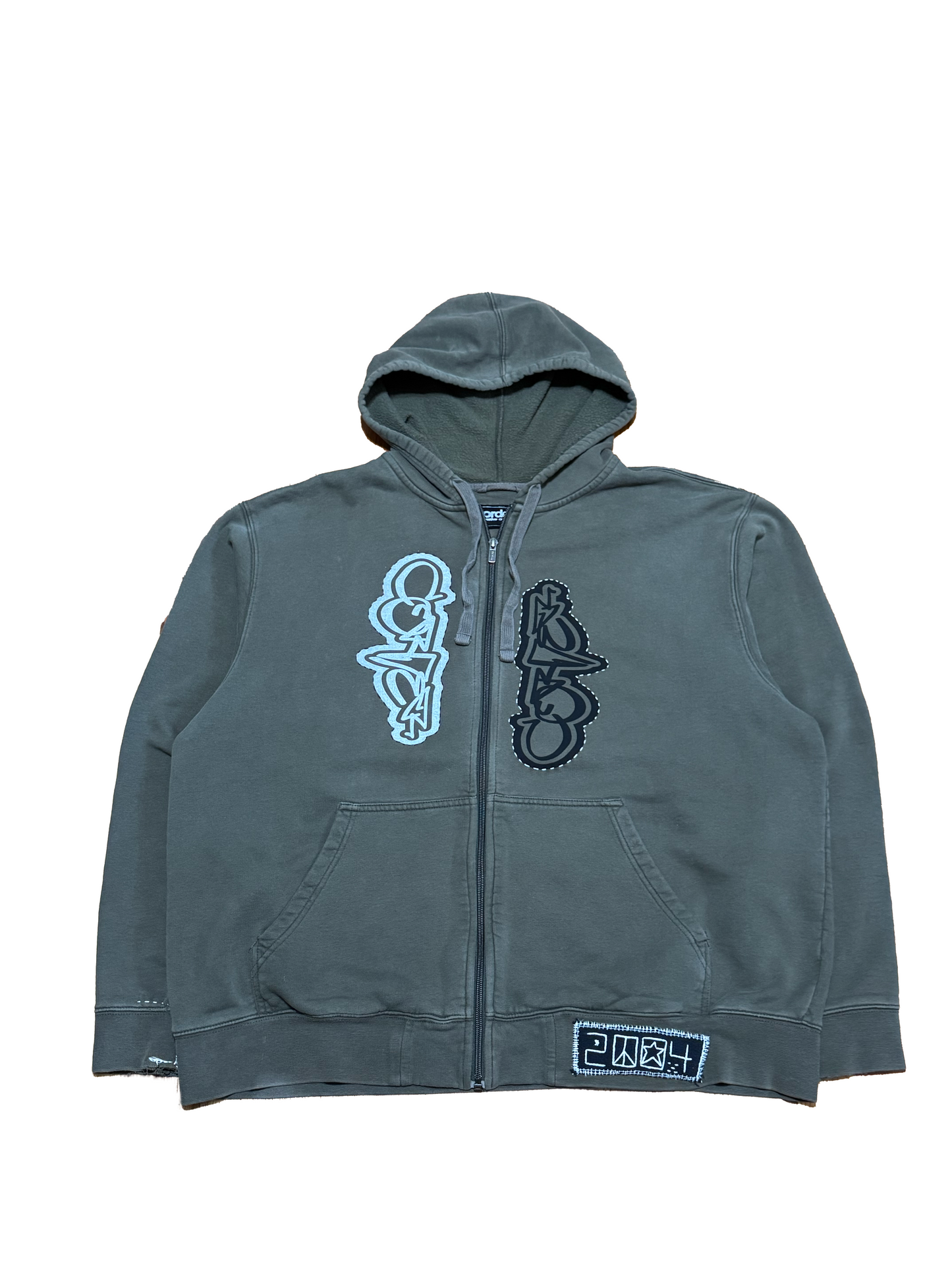 Sage Green Embroidered Graffiti Print Zip Up