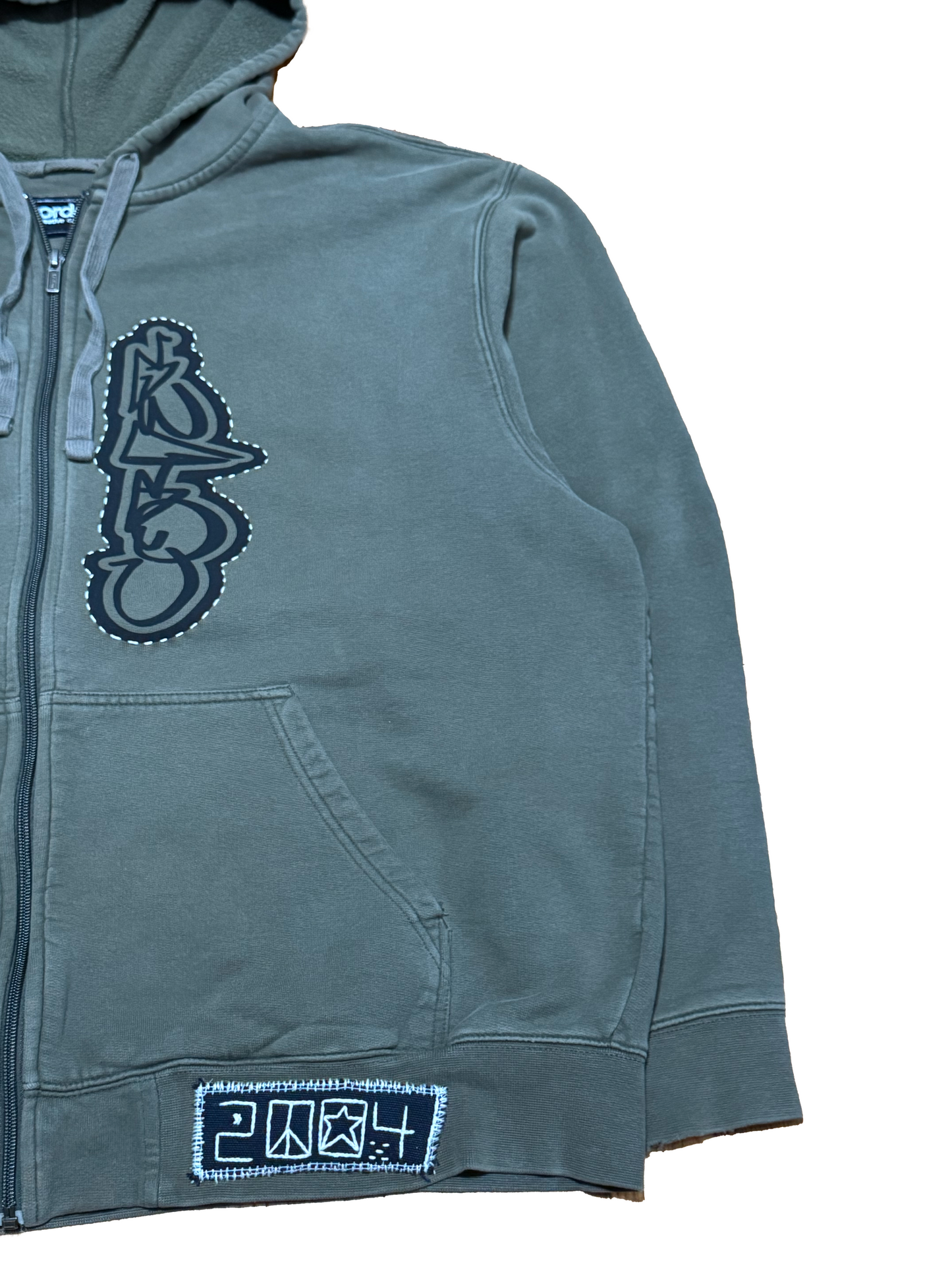 Sage Green Embroidered Graffiti Print Zip Up