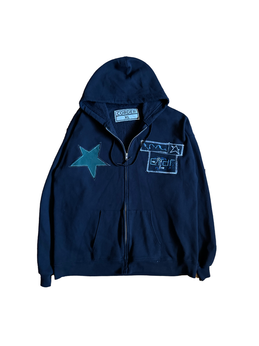 Black Embroidered "STARPATCH" Reverse Applique Zip Up